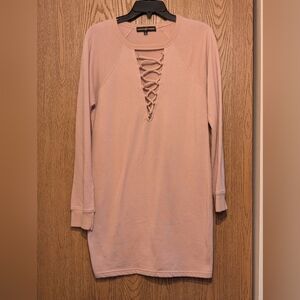 Almost Famous Blush Pink Lace Up Tunic Sweatshirt